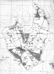 Orø ca 1990 med sommerhusområder og bebyggelsen ved Brønde